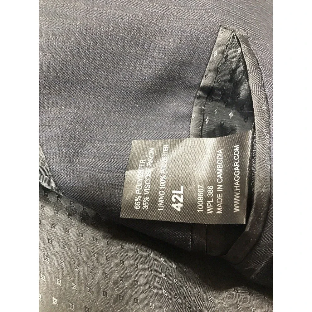 Haggar Blazer Mens 42 Long Grey/black Suit Jacket Two Button Suit Up System New